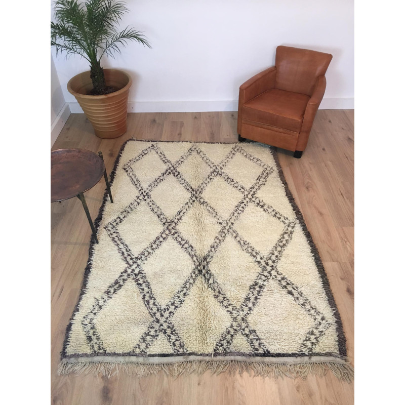 Tapis berbère Beni Ouarain authentique écru et gris