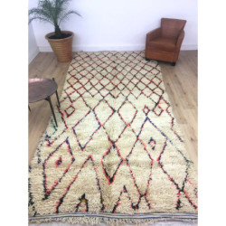 Tapis berbère Azilal original fils de coton noirs, bleus et corail