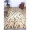 Tapis berbère Azilal original fils de coton noirs, bleus et corail