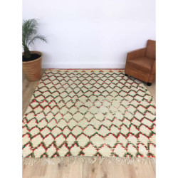 Grand tapis berbère Azilal fond écru lignes rouges et vertes