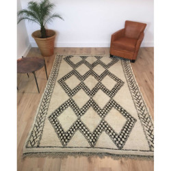 Tapis Beni Ouarain ancien écru et marron grands losanges