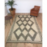 Tapis Beni Ouarain ancien écru et marron grands losanges