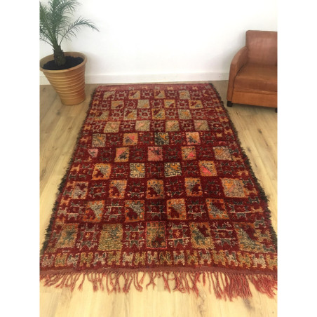 Tapis M'Guild ancien laine pure rouge motifs berbères