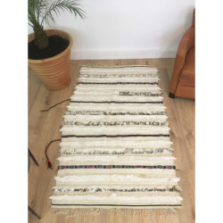 Tapis berbère Handira écru blanc lignes noires