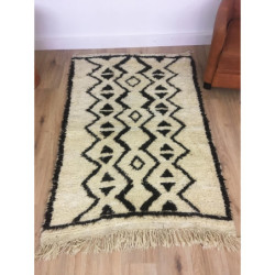 Tapis ancien Beni Ouarain écru et marron foncé