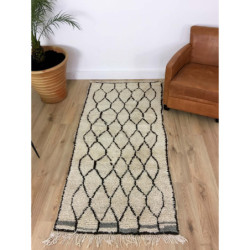 Tapis Beni Ouarain ancien écru, noir et gris
