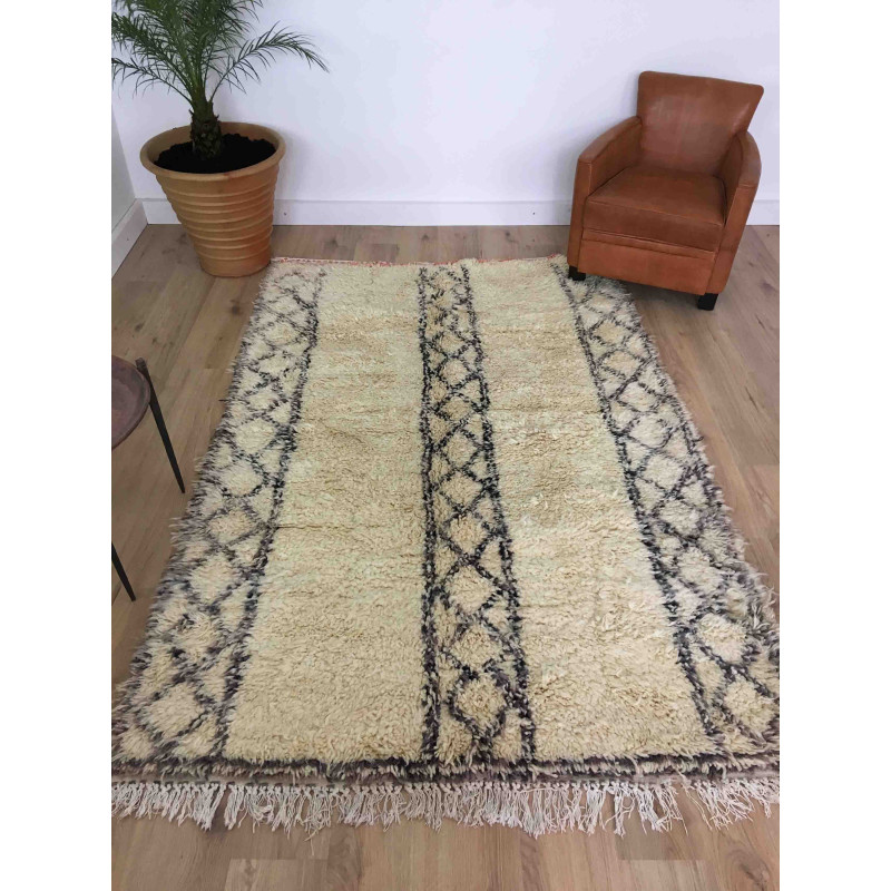 Tapis berbère Beni Ouarain beige et noir