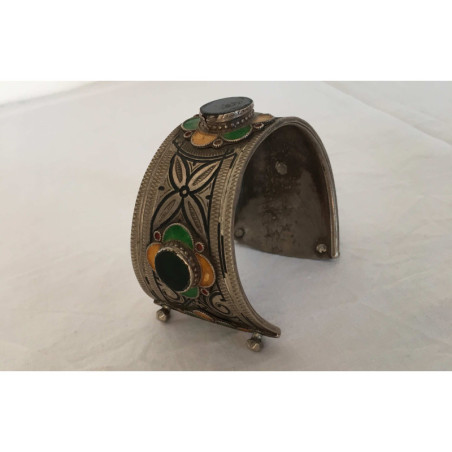 Bracelet berbère très ancien en argent et pierres
