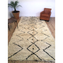 Tapis berbère Beni Ouarain authentique écru et noir
