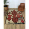 Tapis berbère ancien Azilal laine rase écrue et fils de coton rouge
