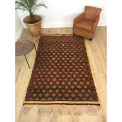 Ancien tapis berbère laine pure marron rouge