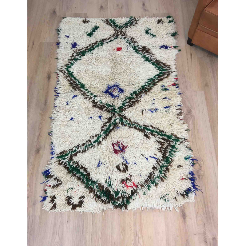Tapis ancien Azilal laine et fils de coton colorés