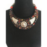 Collier ras-du-cou perles et métal argenté gravé