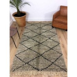 Tapis berbère Beni Ouarain gris moucheté lignes noires