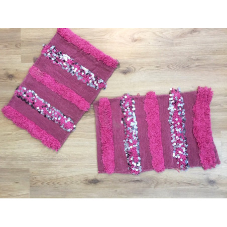 Coussin berbère Handira rose et paillettes argentées